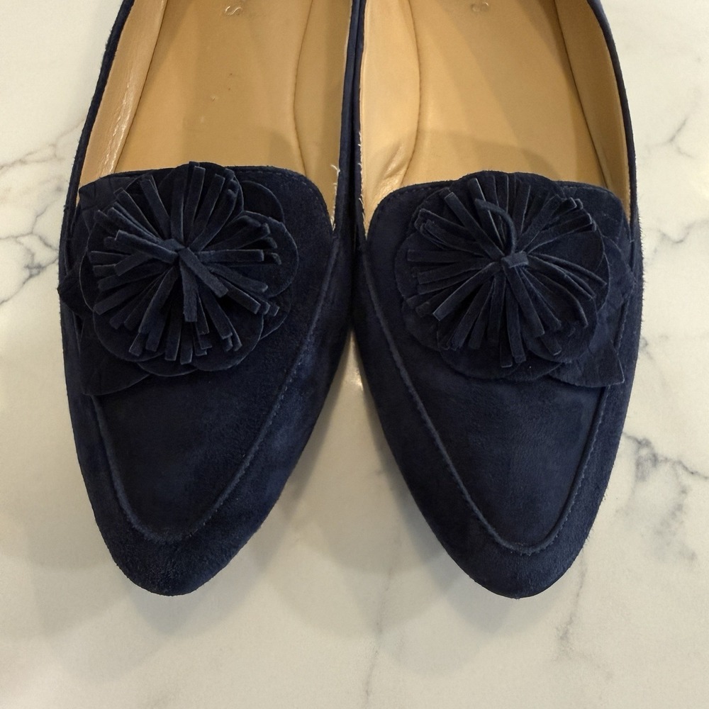 Talbots Navy Suede Leather Loafer Flats Womens 8M 3D Flower Pointed Toe Office - Picture 5 of 10